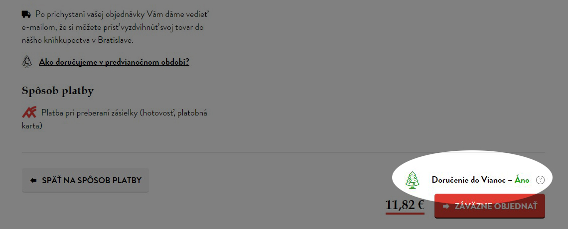 Možnosť doručenia do Vianoc v poslednom kroku nákupného procesu